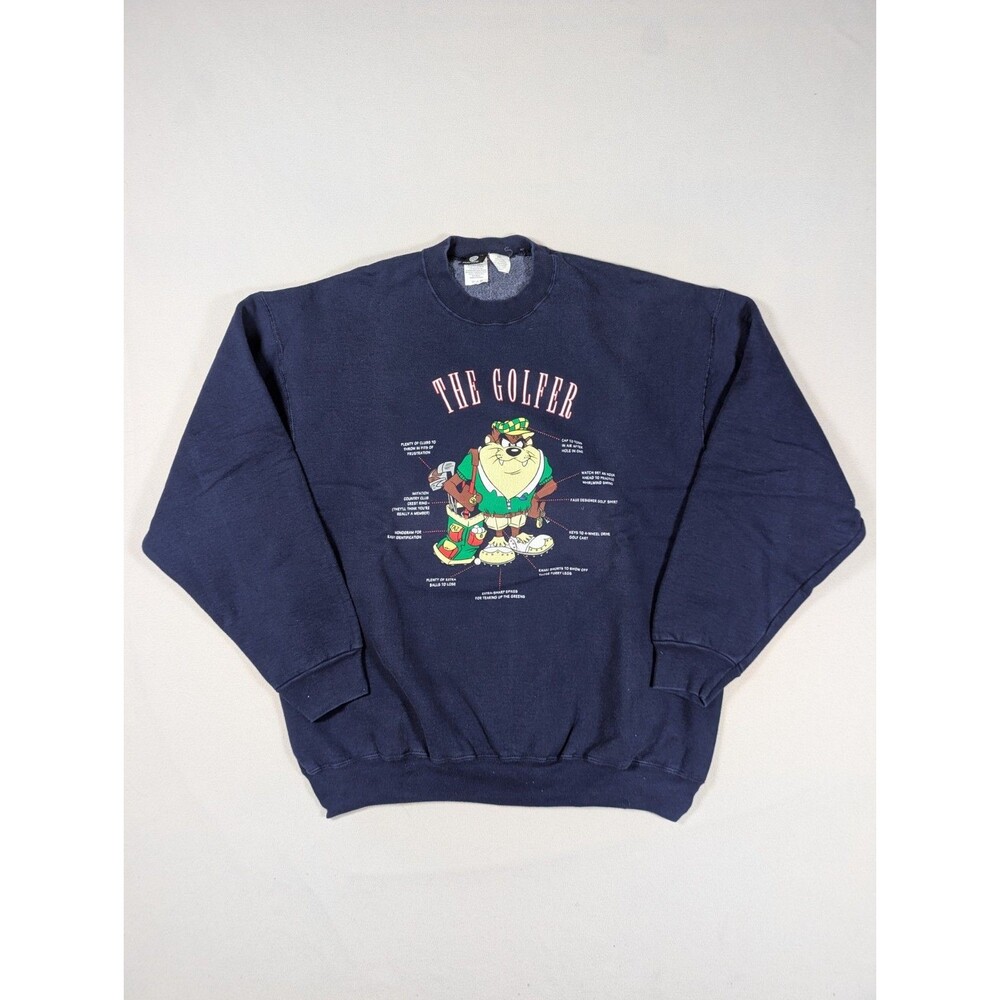 Vintage 1995 Looney Tunes Taz The Golfer Warner Bros Mens XXL Sweatshirt Blue